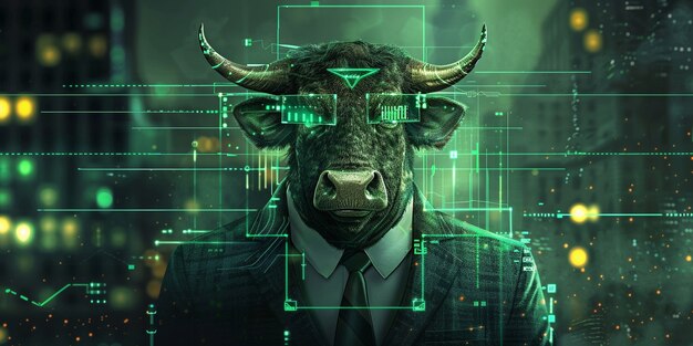 3d rendering financial neon bull 23 2151691947